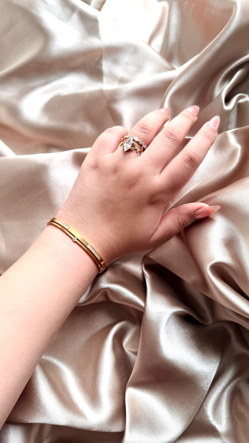 Çift Sıra Taşlı Çelik Bileklik