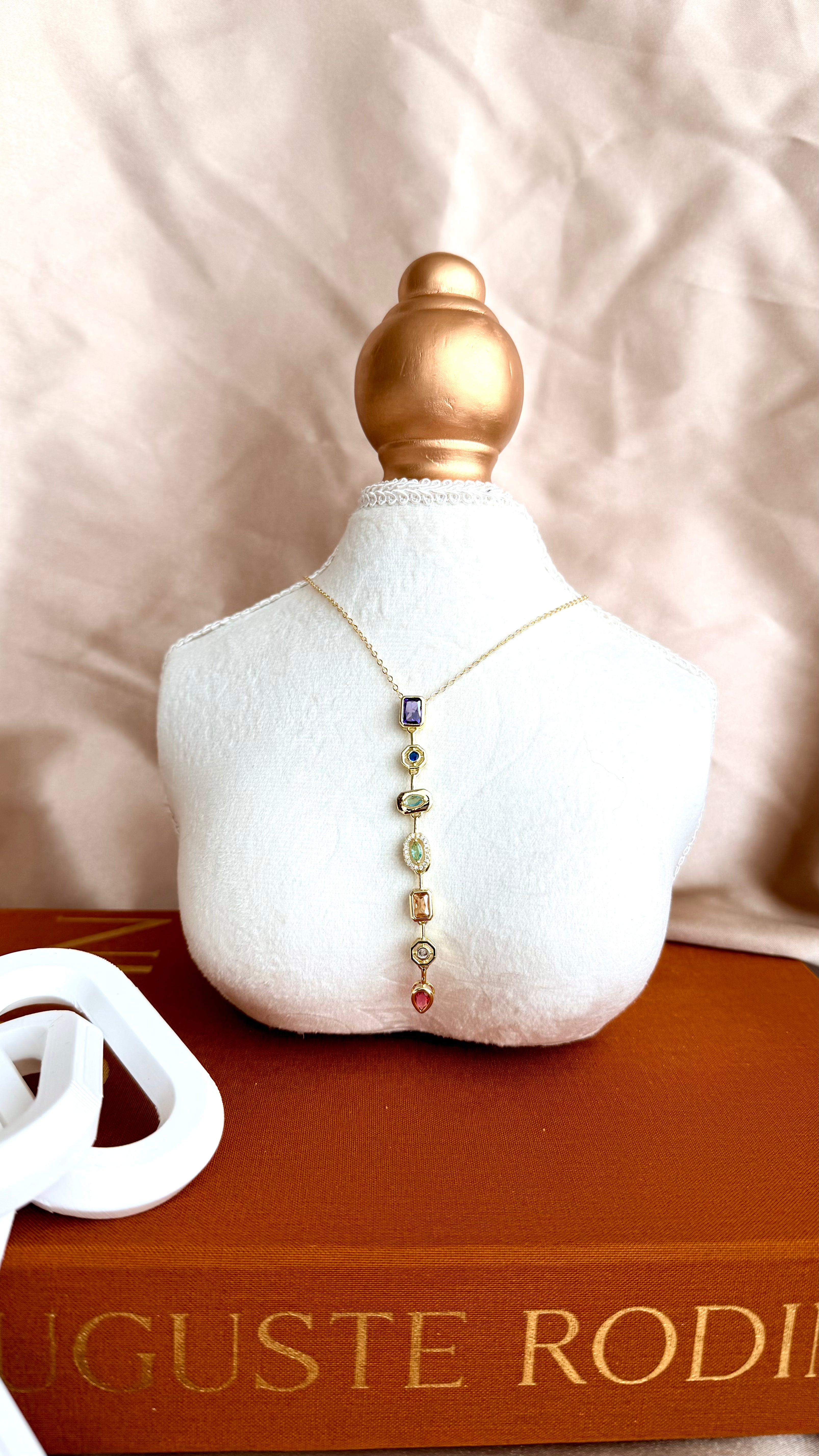 Rainbow Drop Taşlı Çelik Kolye