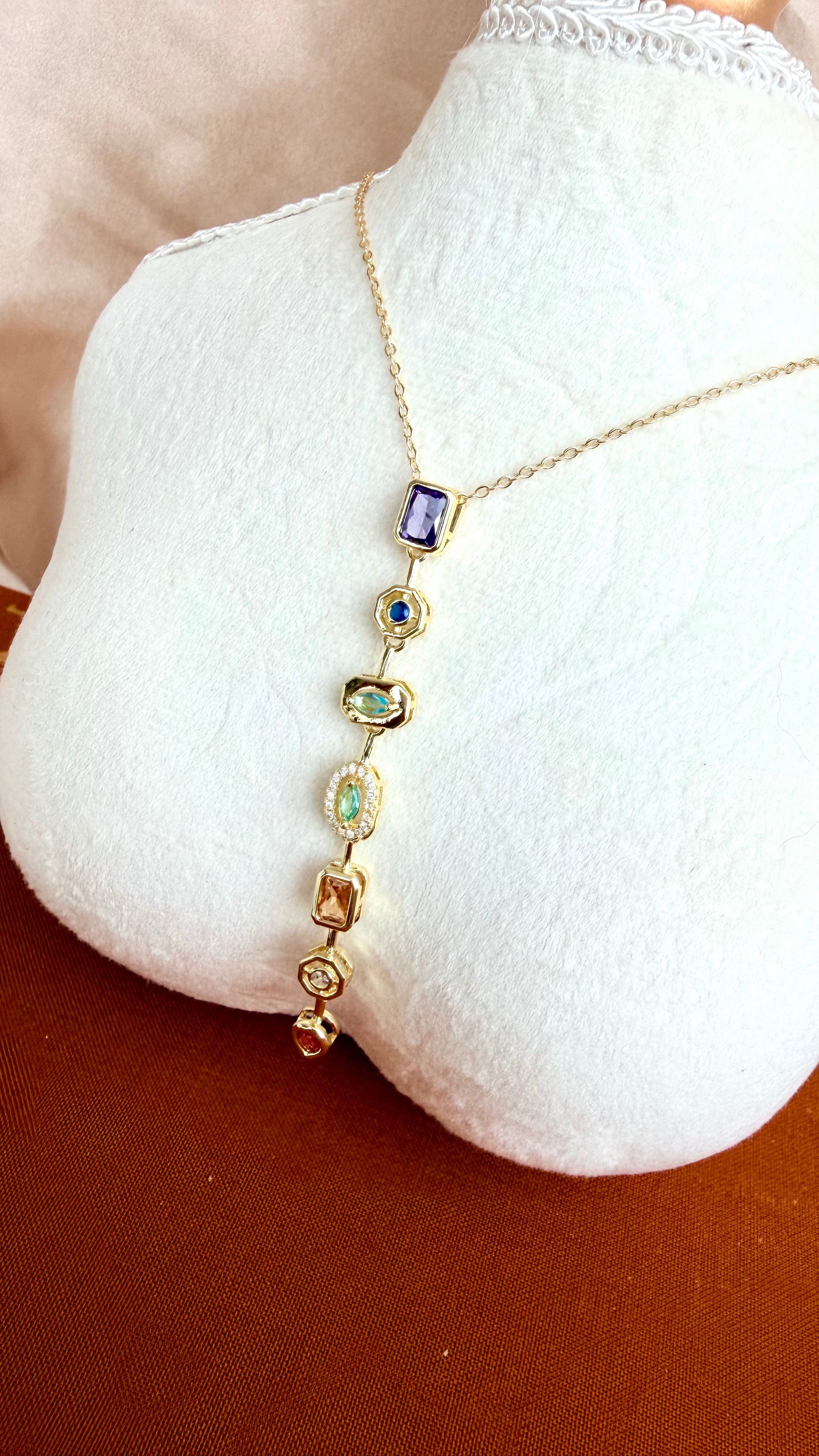 Rainbow Drop Taşlı Çelik Kolye