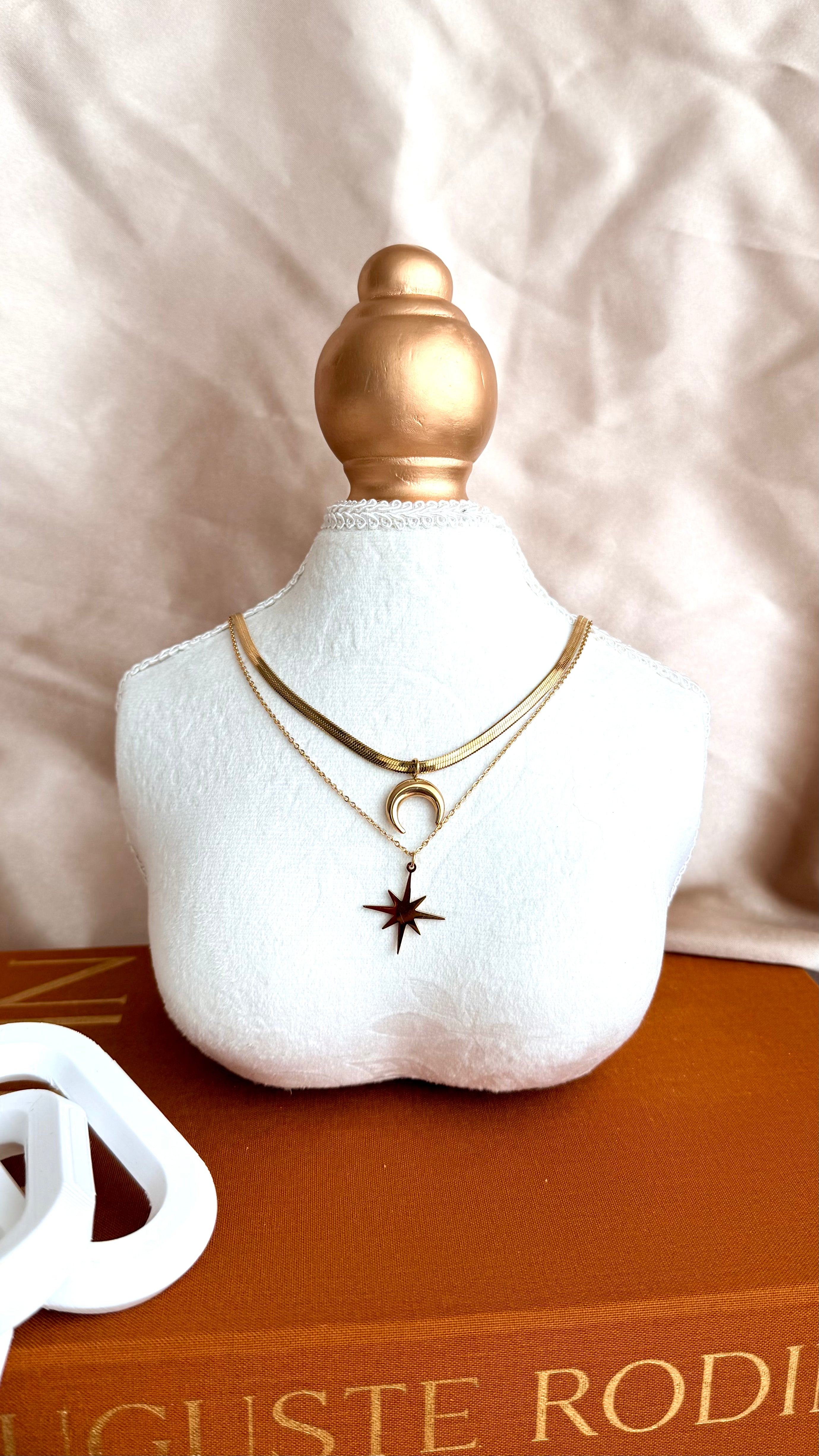 Moon & Star Double Zincir Çelik Kolye