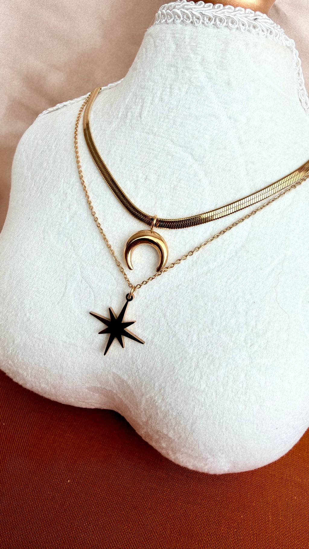 Moon & Star Double Zincir Çelik Kolye