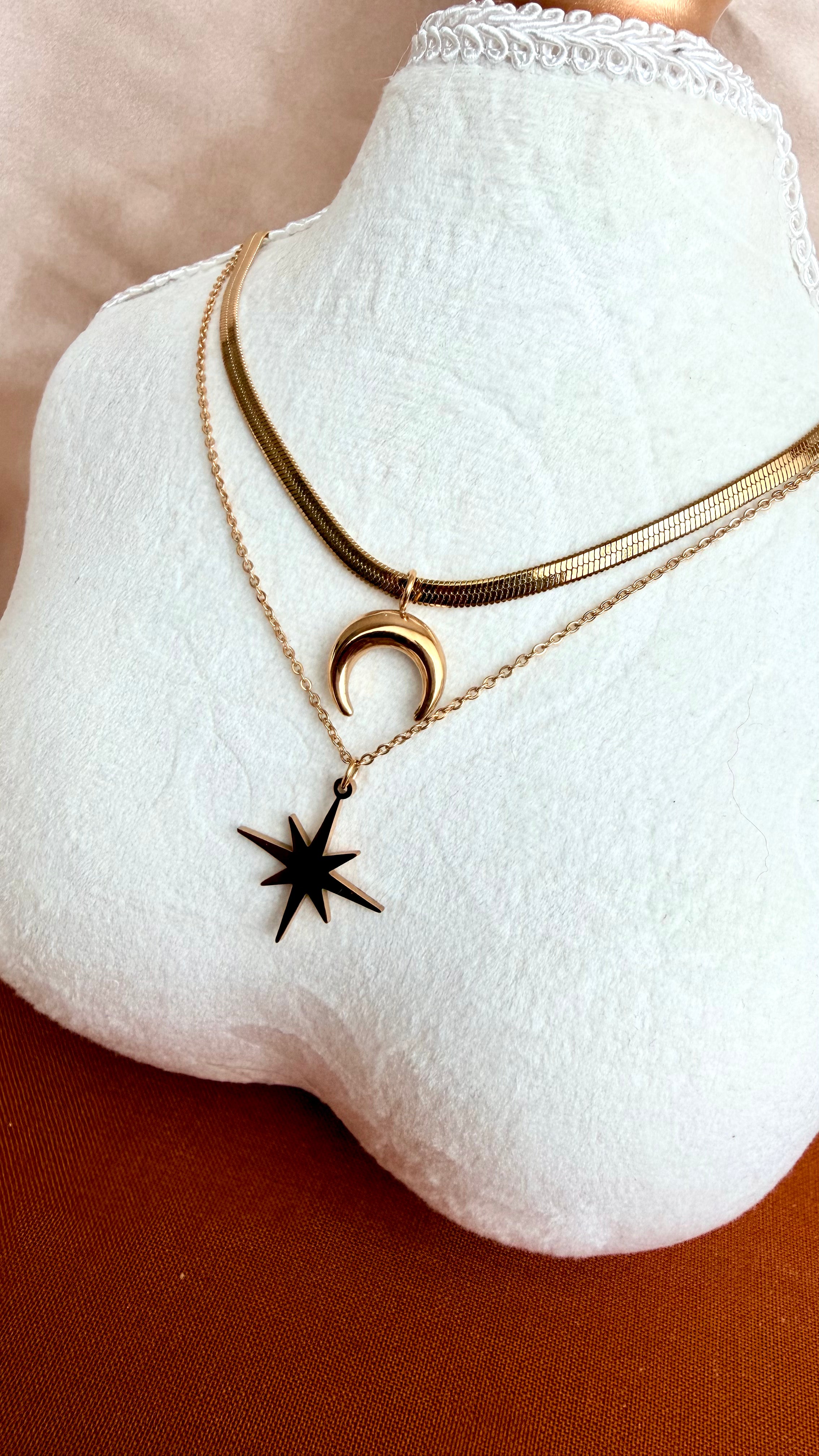 Moon & Star Double Zincir Çelik Kolye