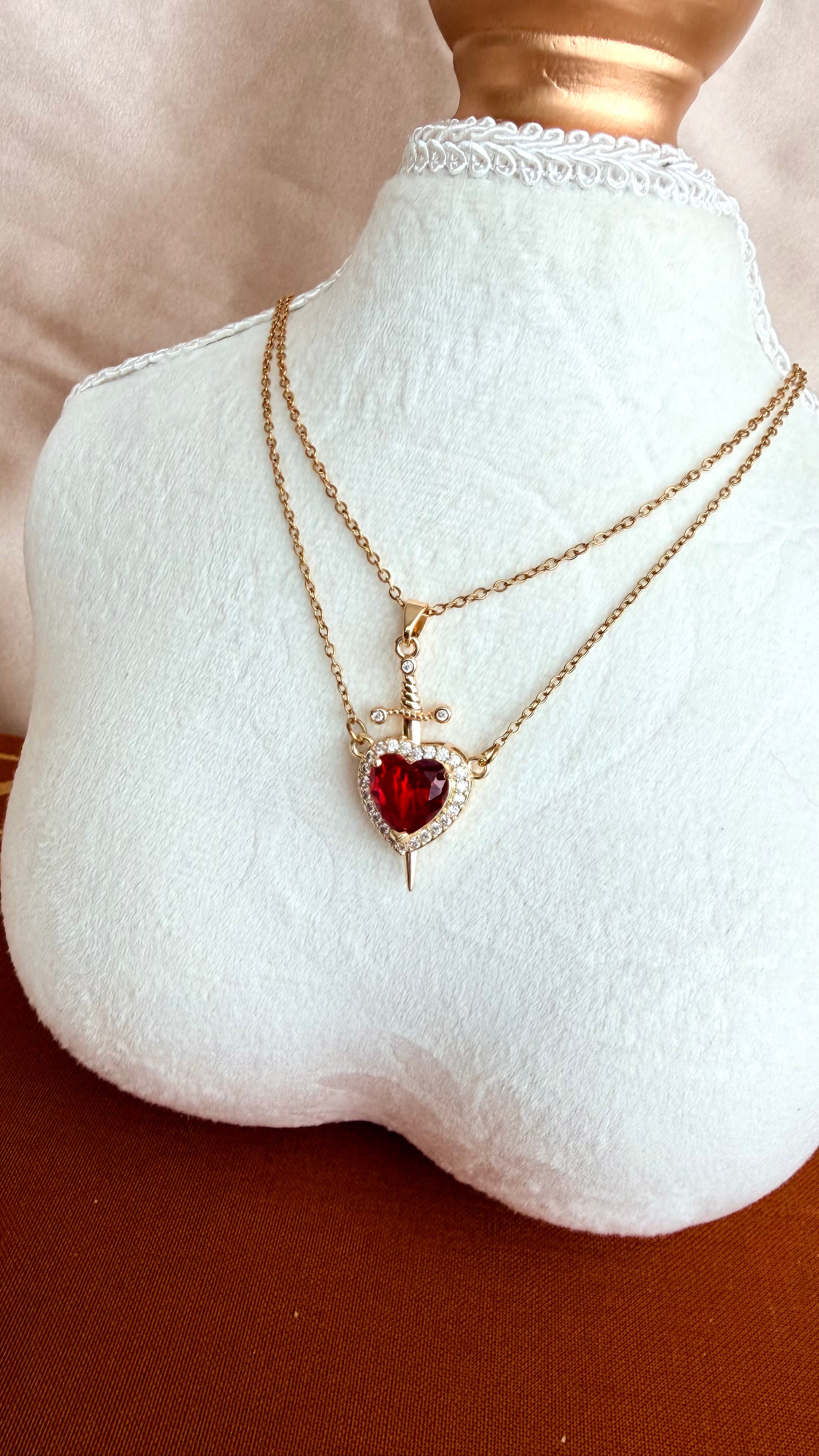 Sacred Heart Double Zincir Çelik Kolye