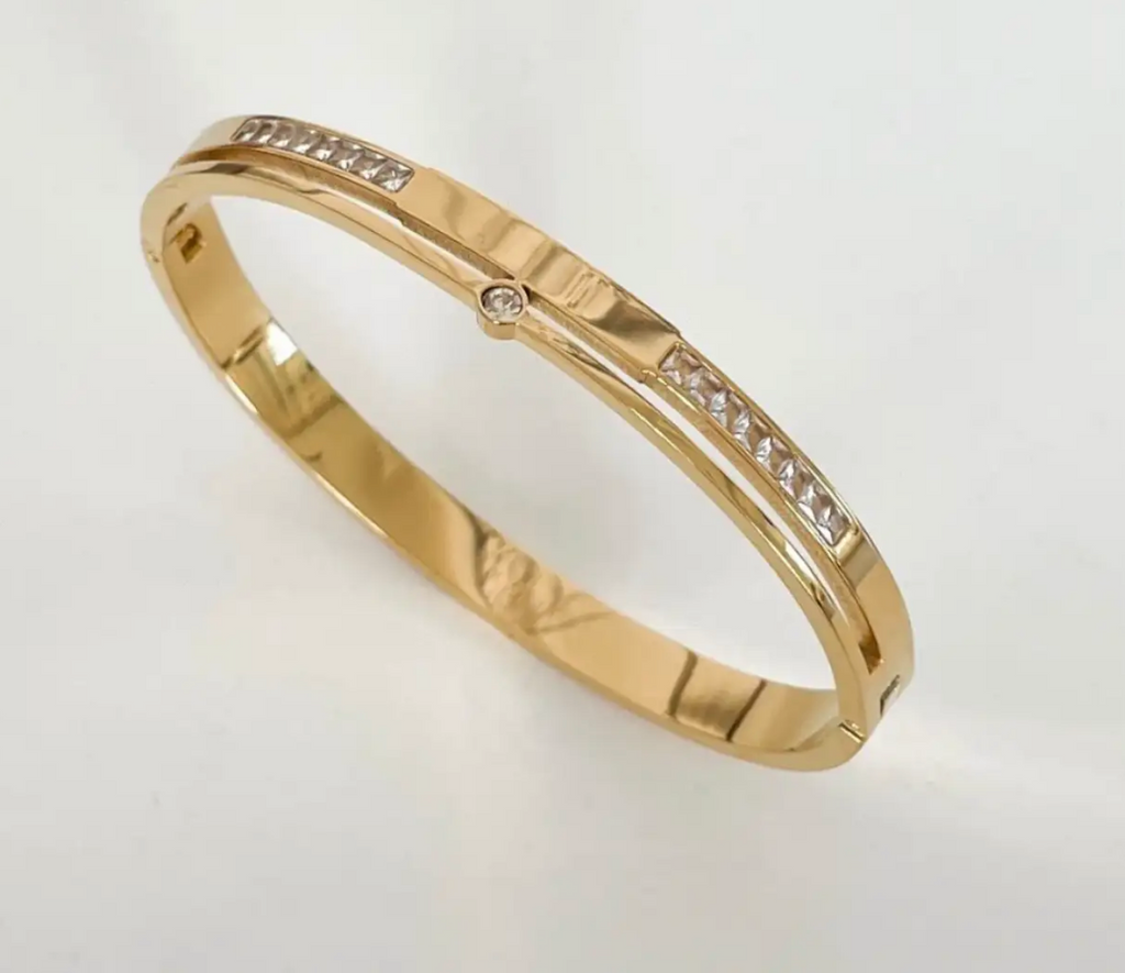 Çift Sıra Taşlı Çelik Bileklik